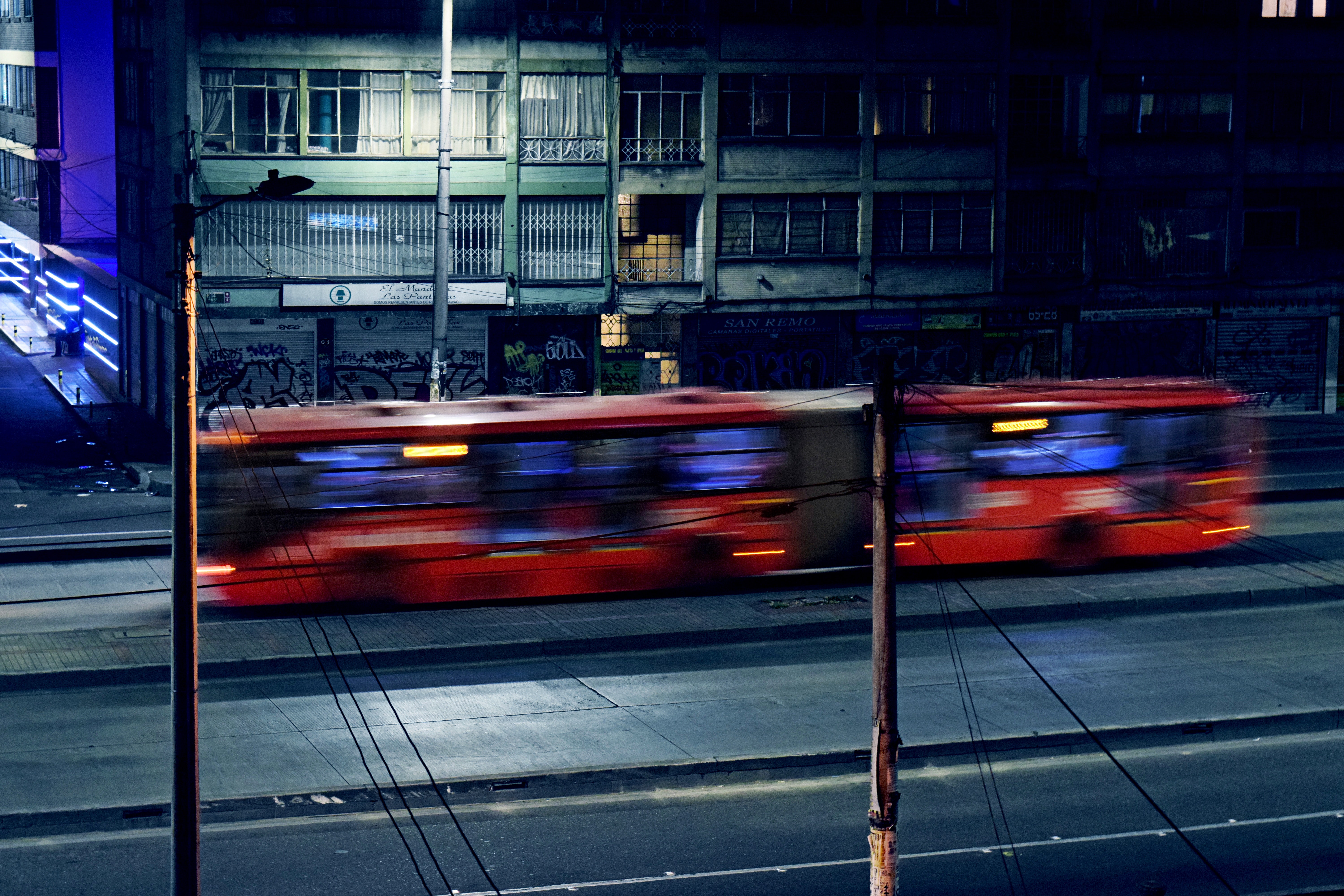 blurred bus at night
