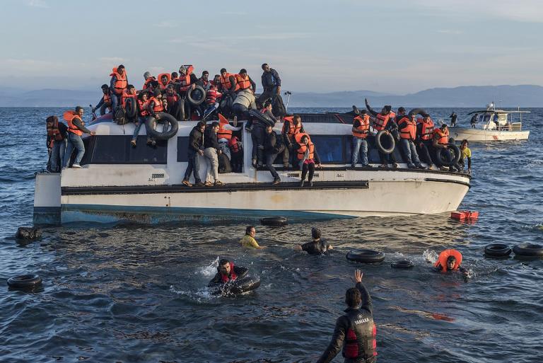 Syrian and Iraqi Refugee arrive by boat in Greece