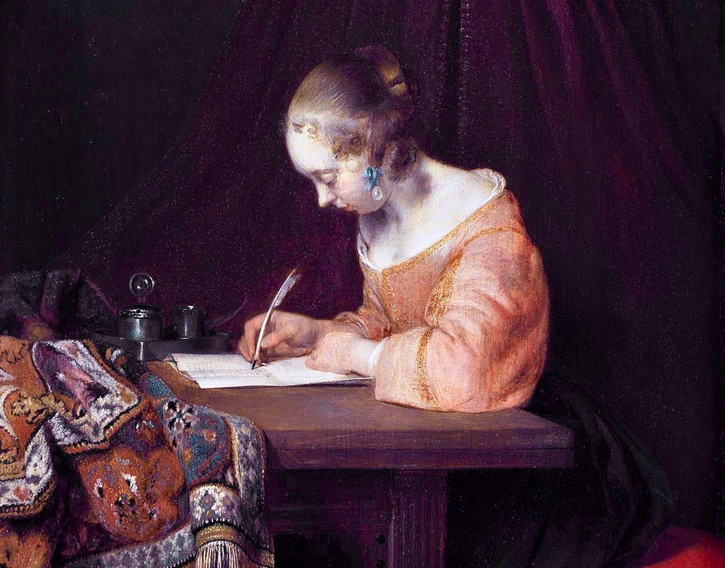 painting of woman writing