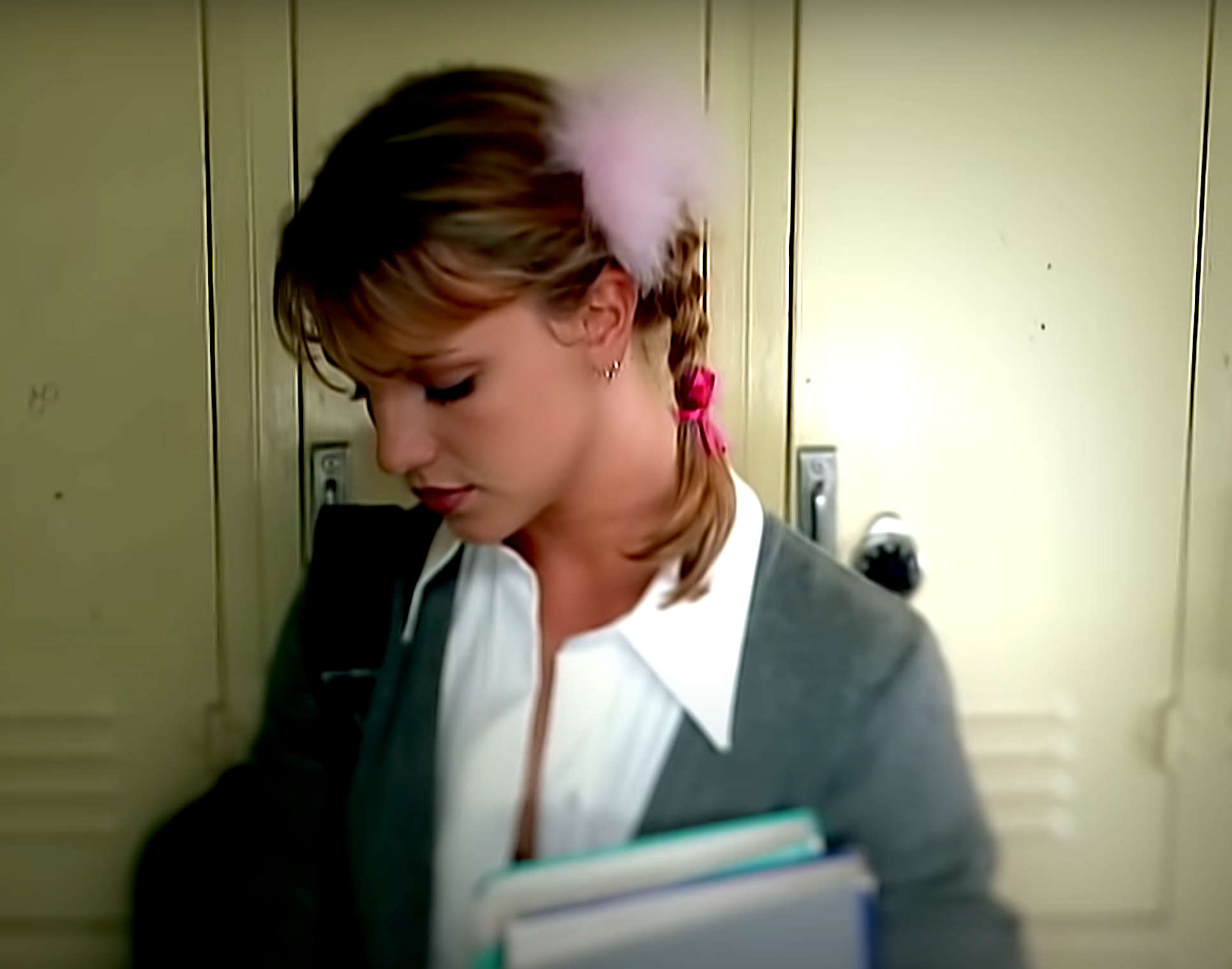 Britney Spears in pigtails for the "Baby One More Time" video