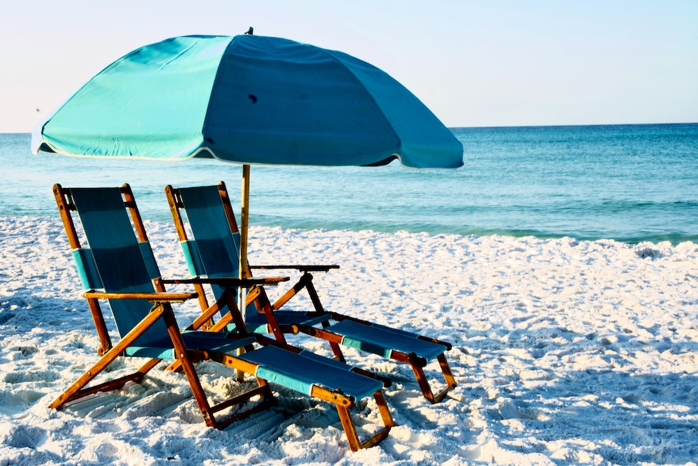 Beach chairs and umbrella on Florida beach
