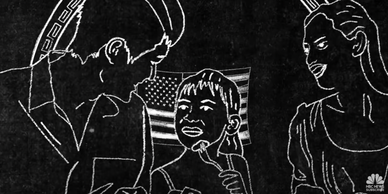 A black and white, impressionistic screenshot of a child eating with their family from "Why Do Jewish People Eat Chinese Food on Christmas?"
