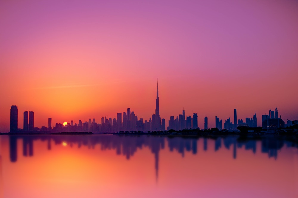 Sunset on Dubai skyline