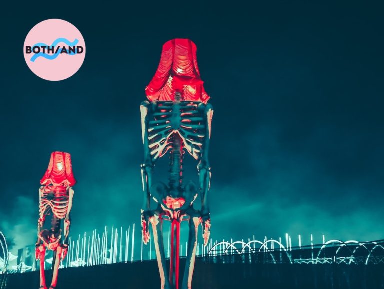 Skeletons with lampshades on their heads