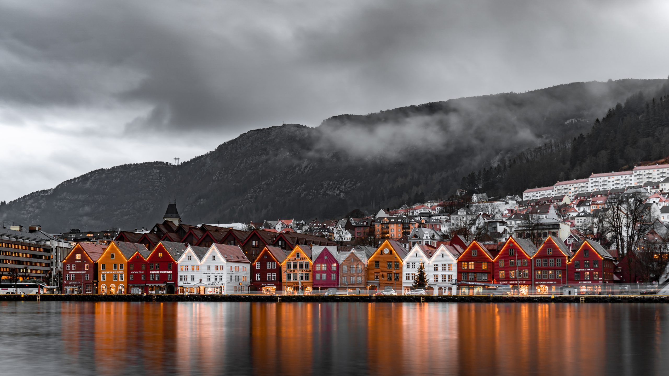 Houses next to the water in Bryggen, Norway