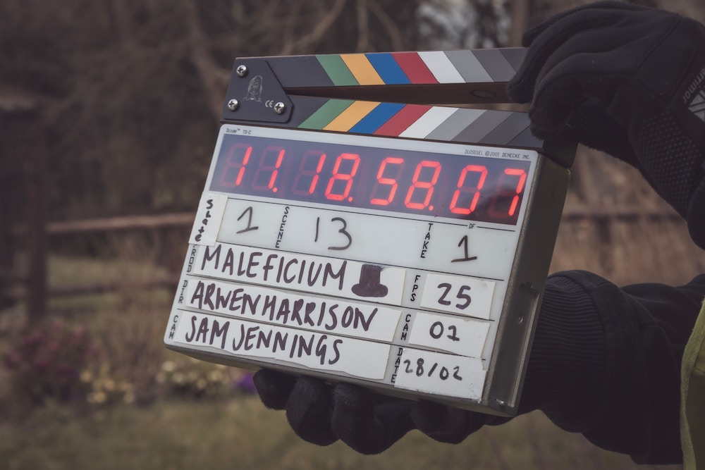 Clapperboard on film set