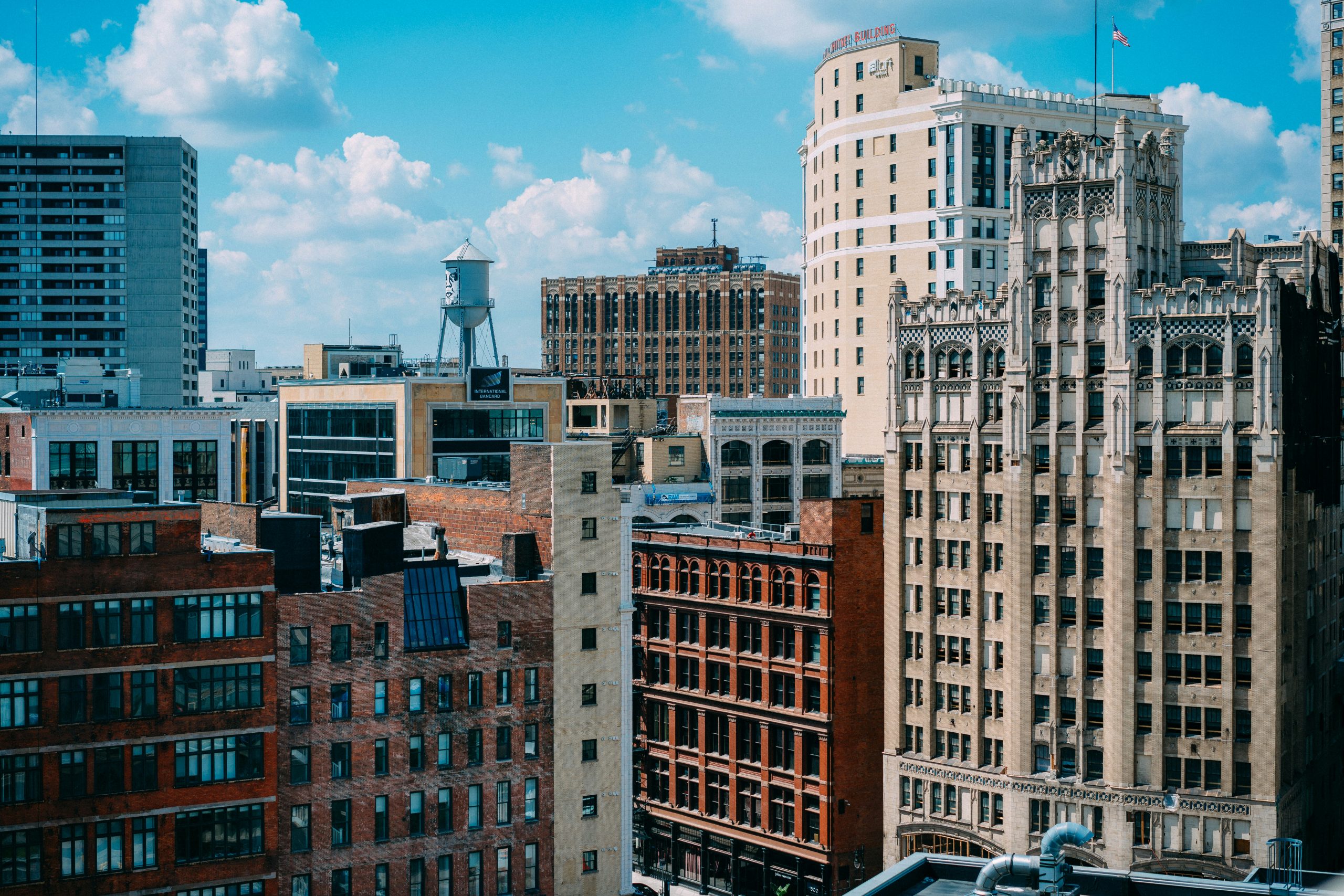 aerial view of buildings in Detroit
